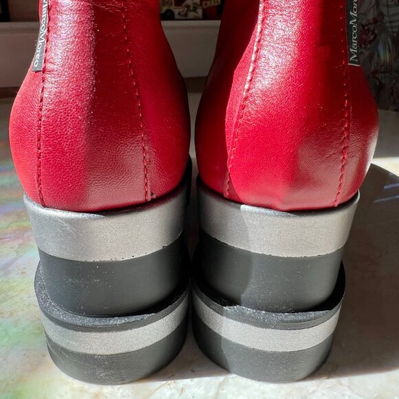 Red Leather Platform Moto Bootie Buckle Marco Moreo Milano Italy Sz US 6.5 IT 37 - Picture 10 of 13
